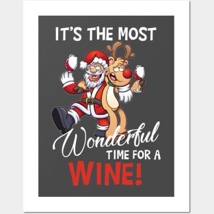 It's The Most Wonderful Time For A Wine Santa Xmas Posters and Art